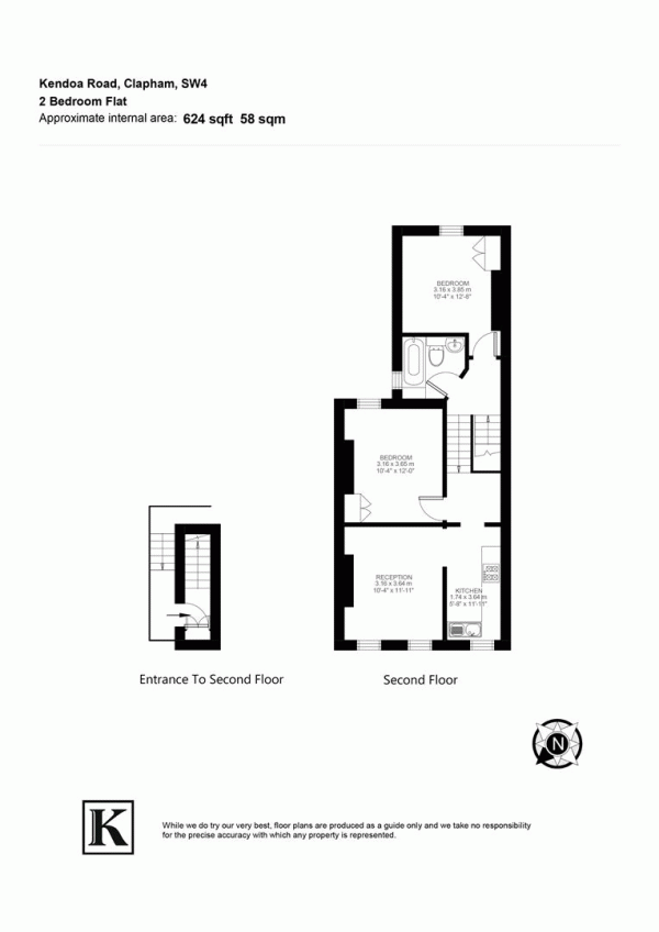 Floor Plan Image for 2 Bedroom Flat for Sale in Kendoa Road, SW4