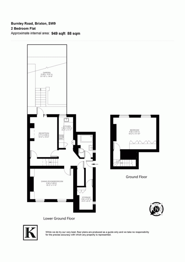 Floor Plan Image for 2 Bedroom Flat for Sale in Burnley Road, SW9