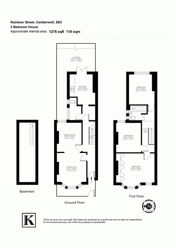 Floor Plan Image for 3 Bedroom Property for Sale in Rainbow Street, SE5