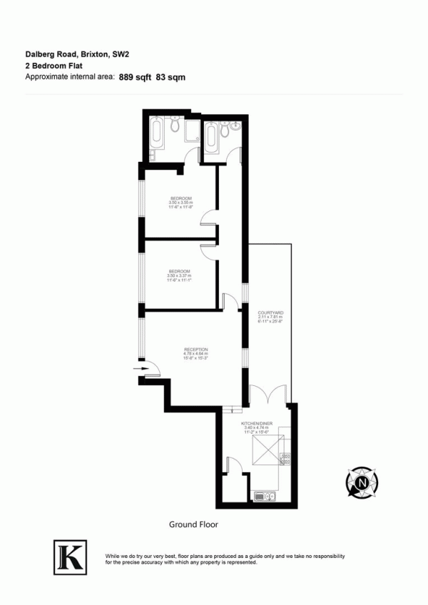 Floor Plan Image for 2 Bedroom Flat for Sale in Dalberg Road, SW2