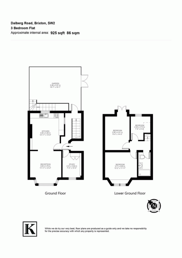 Floor Plan Image for 3 Bedroom Flat for Sale in Dalberg Road, SW2