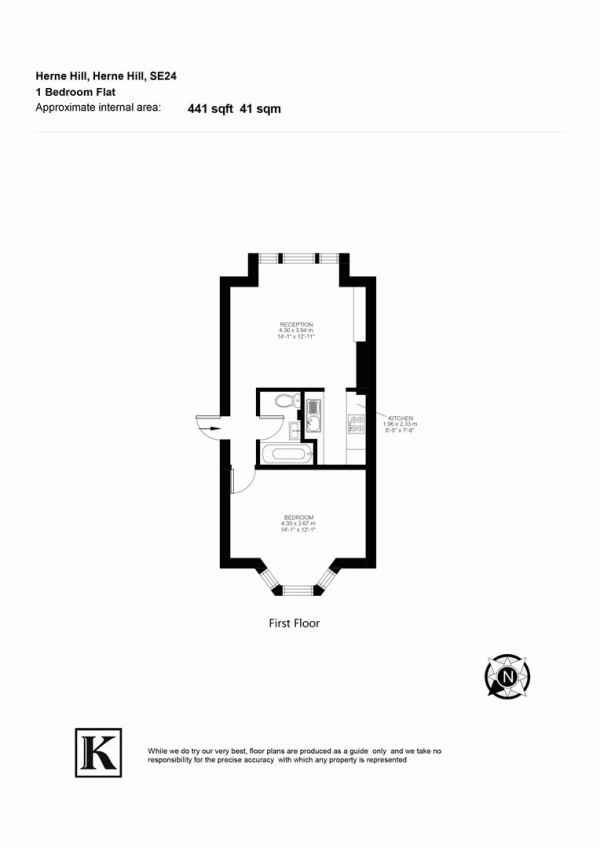 Floor Plan Image for 1 Bedroom Flat for Sale in Herne Hill, SE24