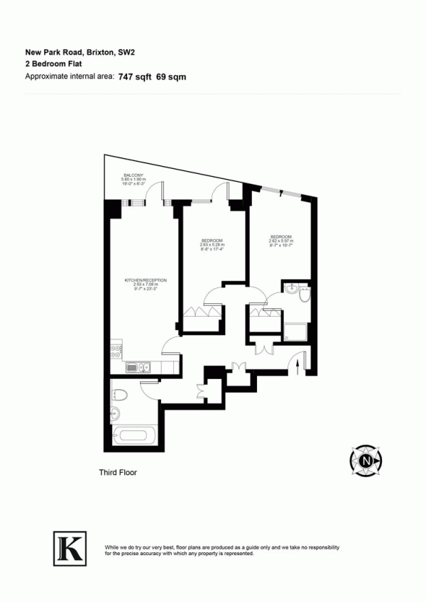 Floor Plan Image for 2 Bedroom Flat for Sale in New Park Road, SW2