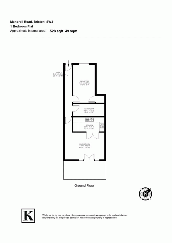 Floor Plan Image for 1 Bedroom Flat for Sale in Mandrell Road, SW2