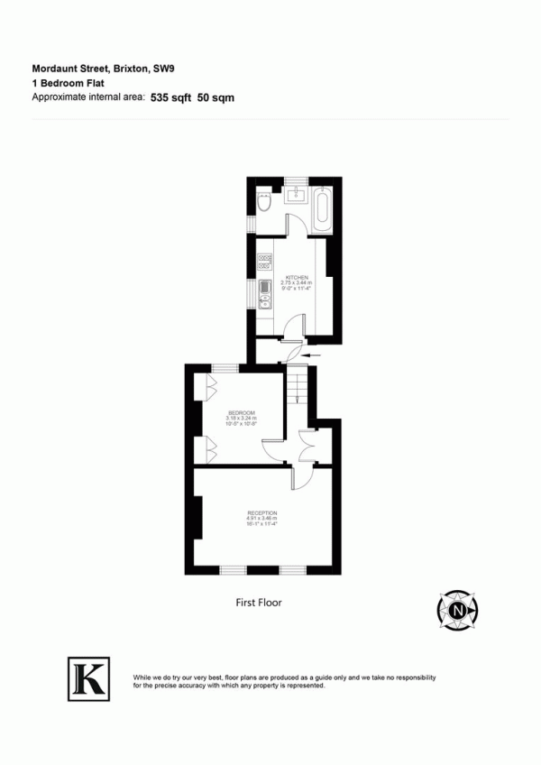 Floor Plan Image for 1 Bedroom Flat for Sale in Mordaunt Street, SW9