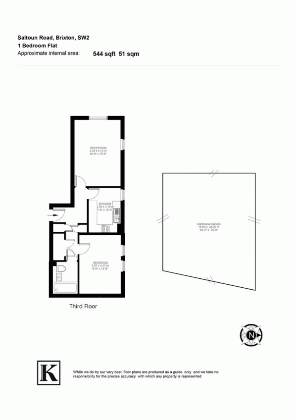 Floor Plan Image for 1 Bedroom Flat for Sale in Saltoun Road, SW2