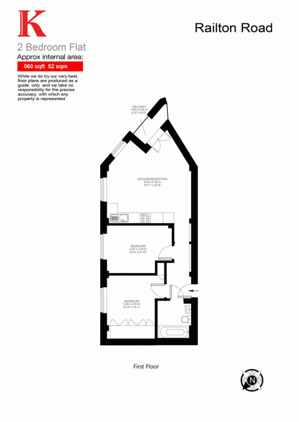 Floor Plan Image for 2 Bedroom Flat for Sale in Railton Road, SE24