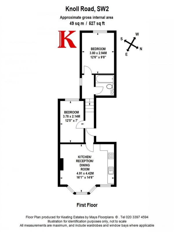 Floor Plan Image for 2 Bedroom Flat to Rent in Knoll Road, SW18