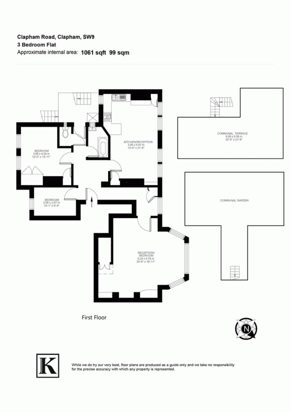 Floor Plan for 3 Bedroom Flat for Sale in Clapham Road, SW9, SW9, 9BT -  &pound750,000
