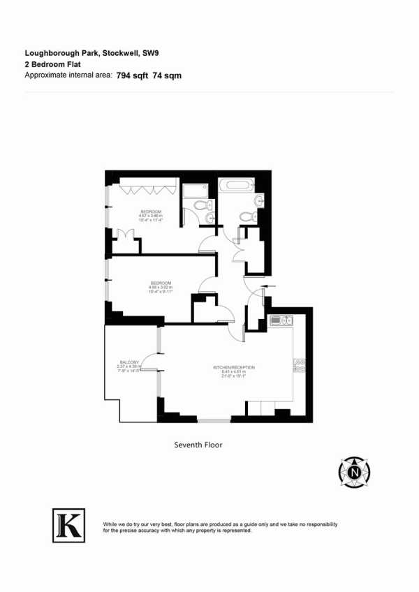 Floor Plan for 2 Bedroom Flat for Sale in Loughborough Park, SW9, SW9, 8FU -  &pound585,000