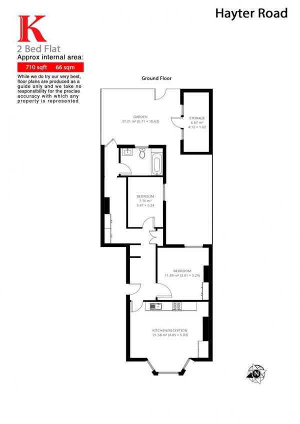 Floor Plan Image for 2 Bedroom Flat to Rent in Hayter road, SW2