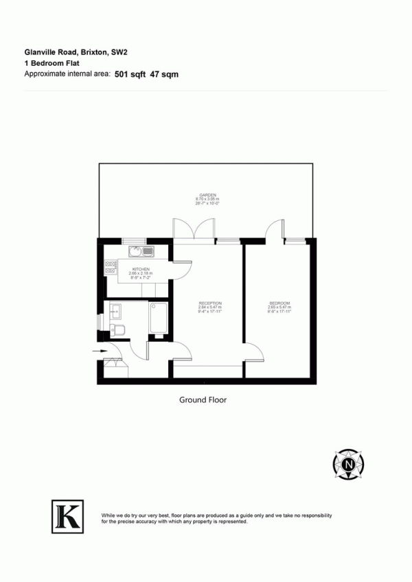 Floor Plan Image for 1 Bedroom Flat for Sale in Glanville Road, SW2