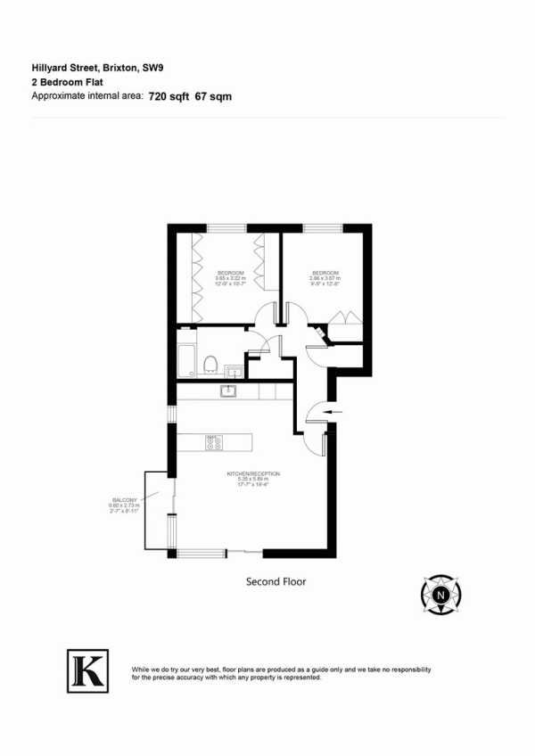 Floor Plan for 2 Bedroom Flat for Sale in Hillyard Street, SW9, SW9, 0NG -  &pound550,000