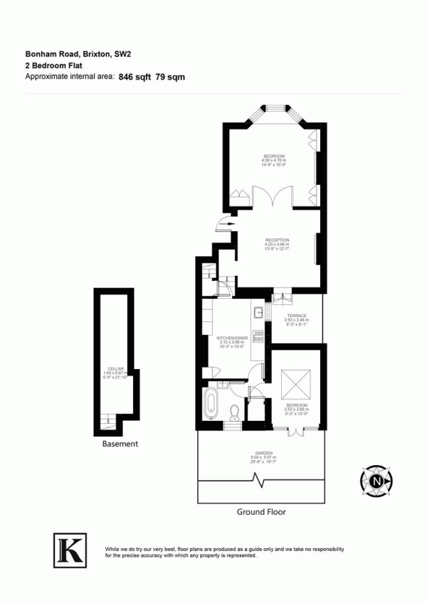 Floor Plan for 2 Bedroom Flat for Sale in Bonham Road, SW2, SW2, 5HG -  &pound625,000