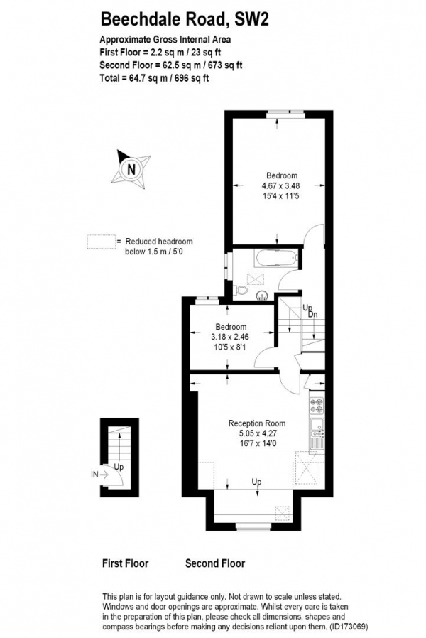 Floor Plan Image for 2 Bedroom Flat to Rent in Beechdale Road, SW2