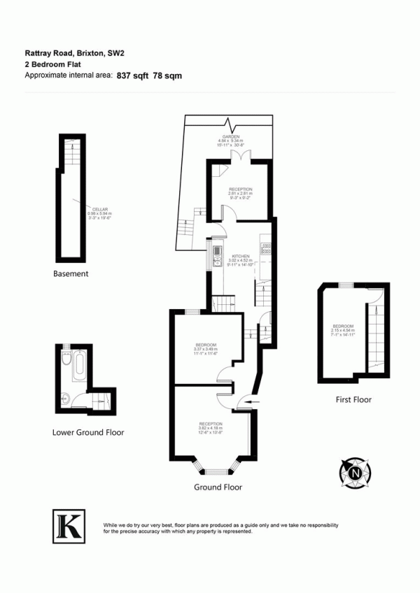 Floor Plan for 3 Bedroom Flat for Sale in Rattray Road, SW2, SW2, 1AY -  &pound675,000