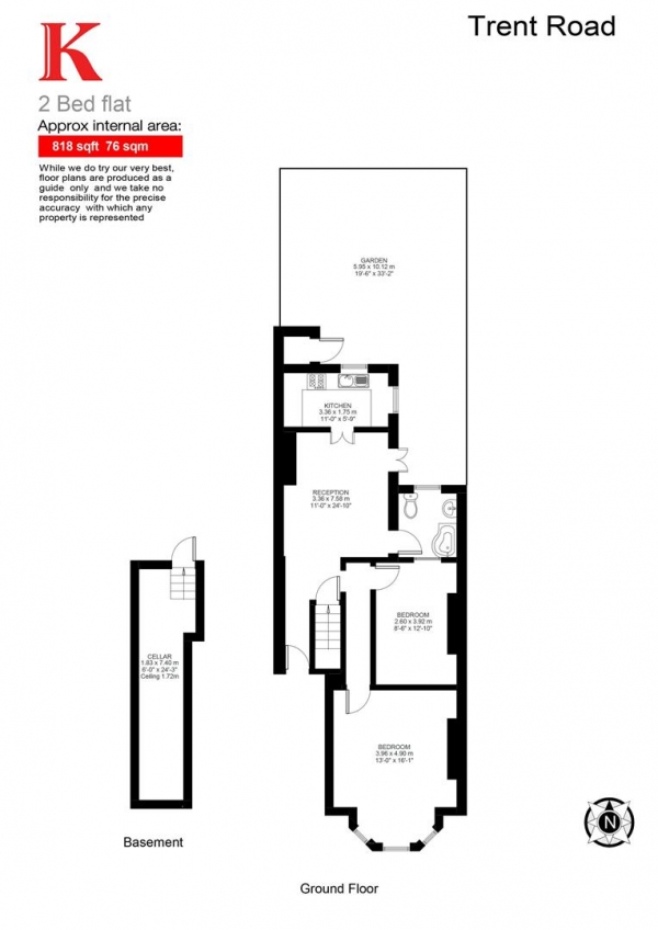 Floor Plan Image for 2 Bedroom Flat to Rent in Trent Road, SW2