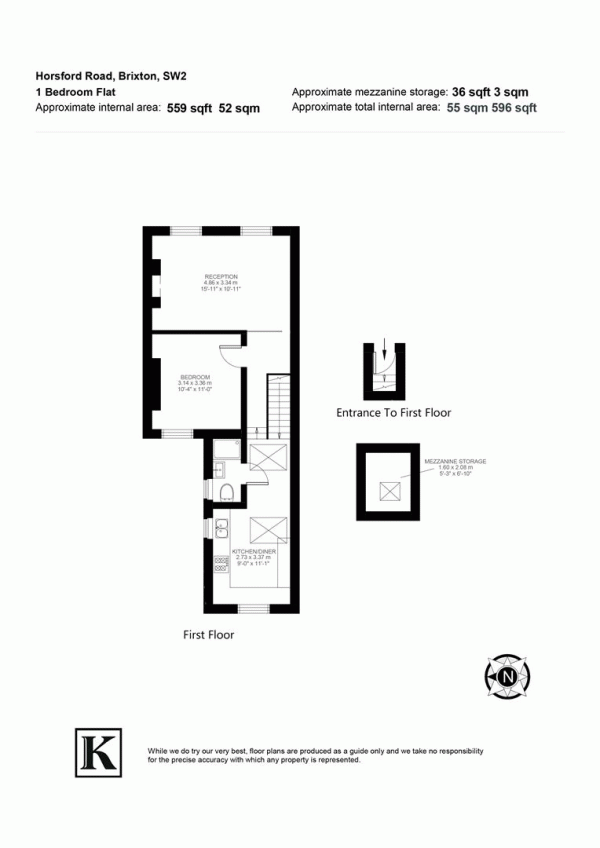 Floor Plan for 1 Bedroom Flat for Sale in Horsford Road, SW2, SW2, 5BW -  &pound425,000