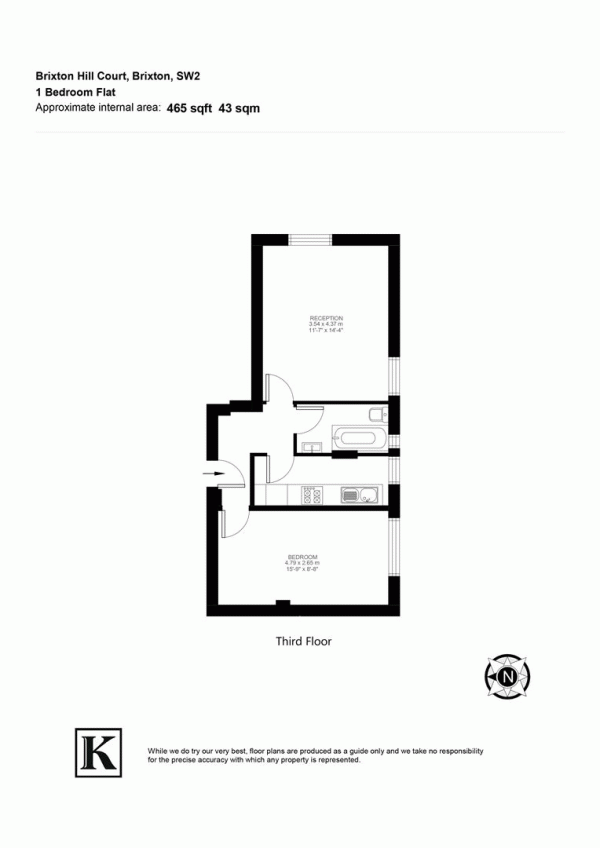 Floor Plan for 1 Bedroom Flat for Sale in Brixton Hill, SW2, SW2, 1QY -  &pound300,000