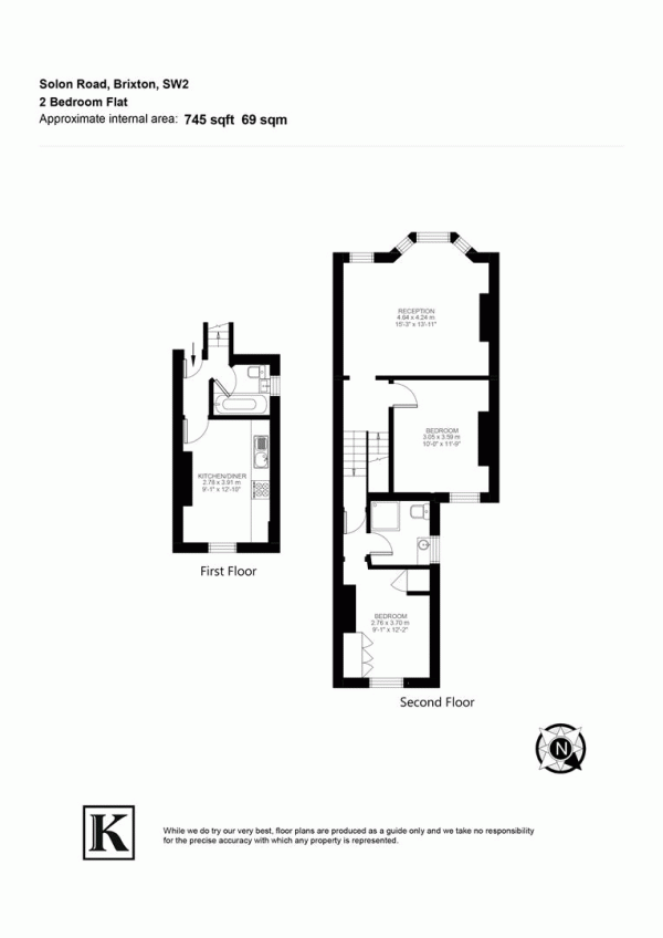 Floor Plan for 2 Bedroom Flat for Sale in Solon Road, SW2, SW2, 5UY -  &pound545,000