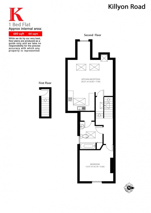 Floor Plan Image for 1 Bedroom Flat to Rent in Killyon Road, SW8