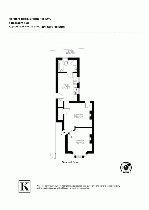 Floor Plan for 1 Bedroom Flat for Sale in Horsford Road, SW2, SW2, 5BW -  &pound450,000