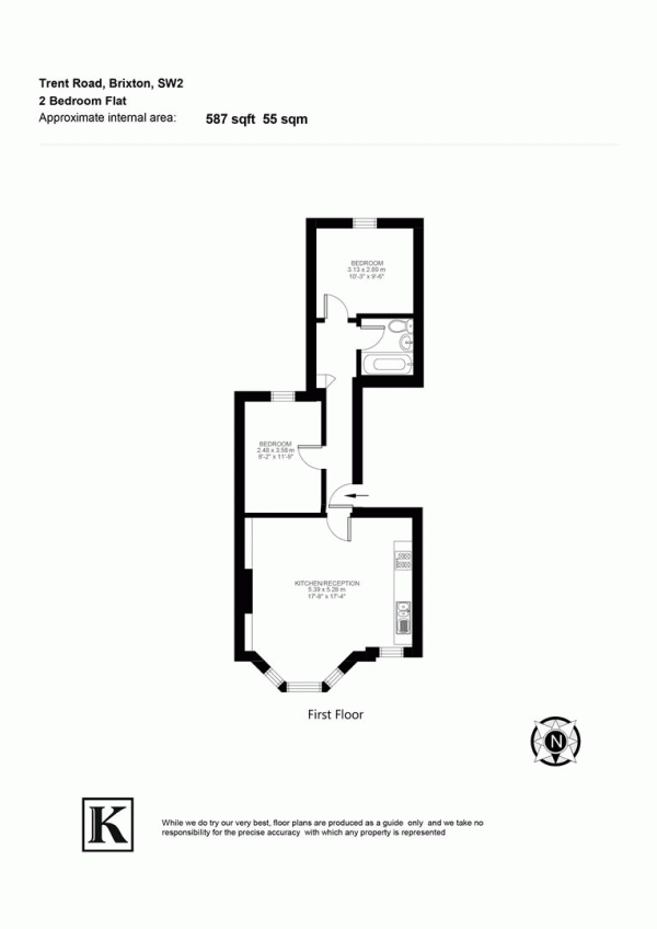 Floor Plan for 2 Bedroom Flat for Sale in Trent Road, SW2, SW2, 5BJ -  &pound499,950