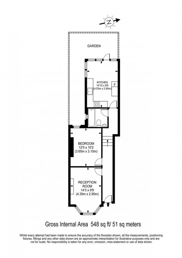 Floor Plan Image for 1 Bedroom Flat to Rent in Marney Road, SW11