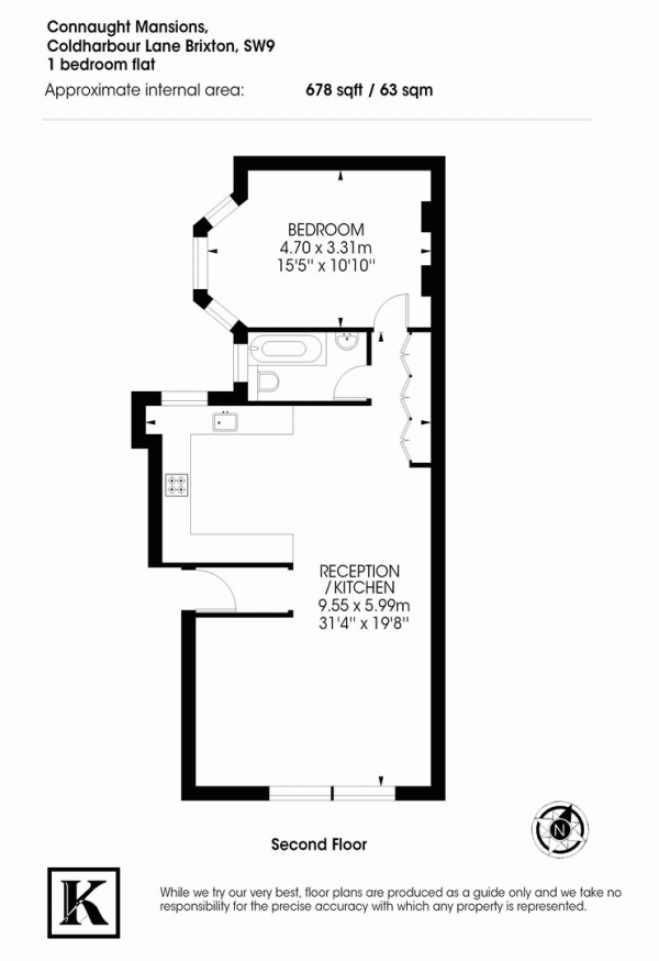Floor Plan for 1 Bedroom Flat for Sale in Coldharbour Lane, SW9, SW9, 8LE -  &pound425,000