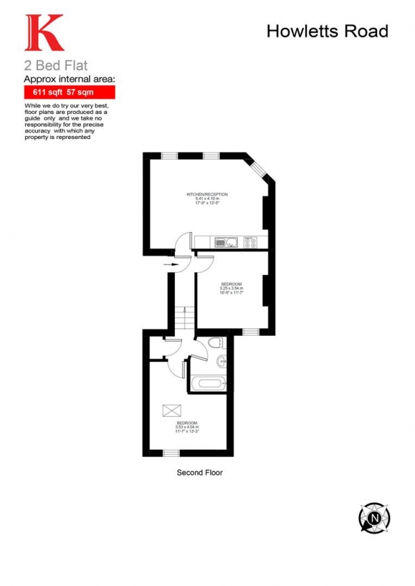 Floor Plan Image for 2 Bedroom Flat to Rent in Howletts Road, SE24