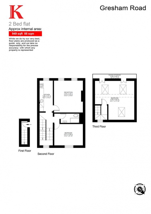 Floor Plan Image for 2 Bedroom Flat to Rent in Gresham Road, SW9