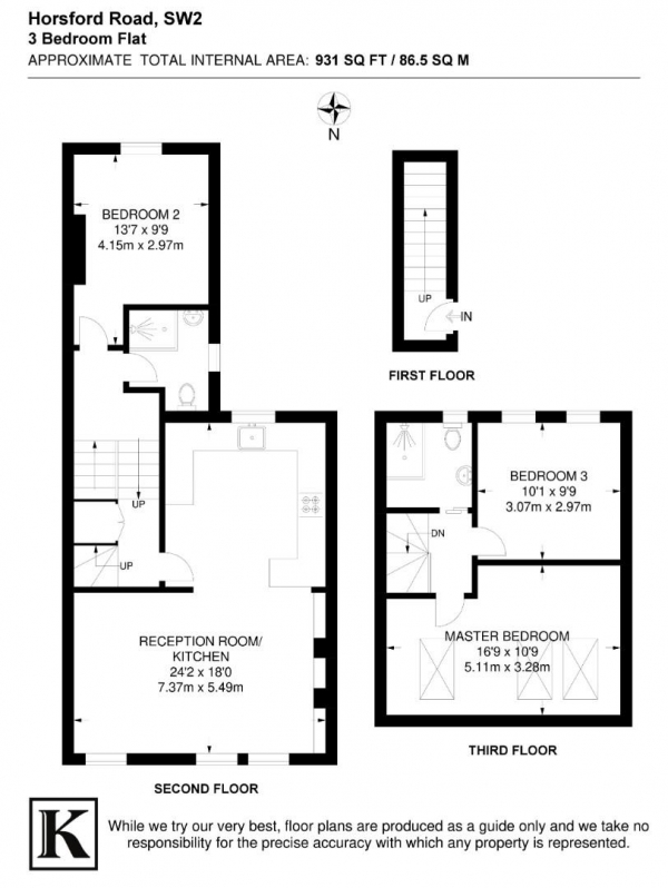 Floor Plan Image for 3 Bedroom Flat for Sale in Horsford Road, SW2