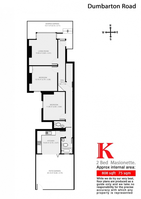 Floor Plan Image for 2 Bedroom Maisonette to Rent in Dumbarton Road, SW2