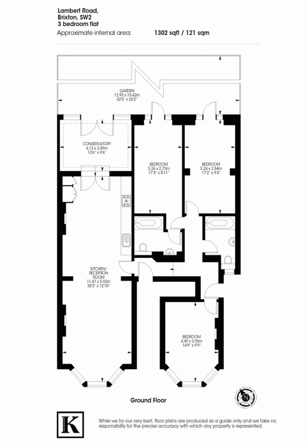Floor Plan Image for 3 Bedroom Flat to Rent in Lambert Road, London