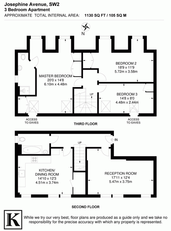 Floor Plan for 3 Bedroom Flat for Sale in Josephine Avenue, SW2, SW2, 2JU -  &pound750,000