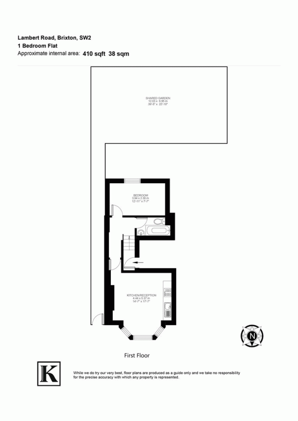 Floor Plan Image for 1 Bedroom Flat to Rent in Lambert Road, SW2