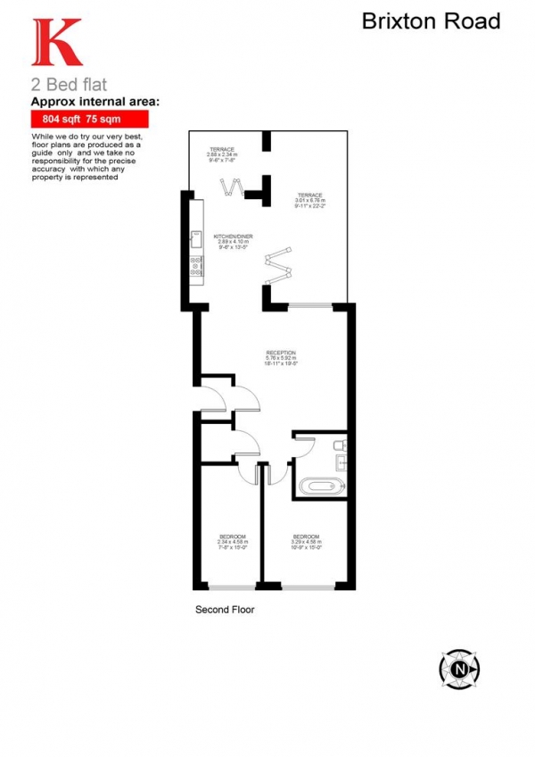 Floor Plan Image for 2 Bedroom Flat to Rent in Brixton Road, SW9