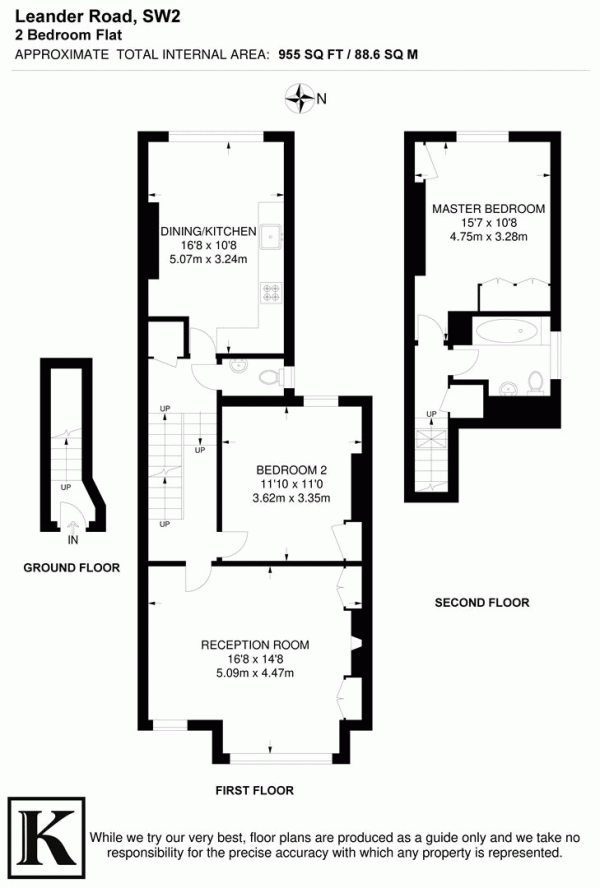 Floor Plan for 2 Bedroom Flat for Sale in Leander Road, SW2, SW2, 2LJ -  &pound625,000