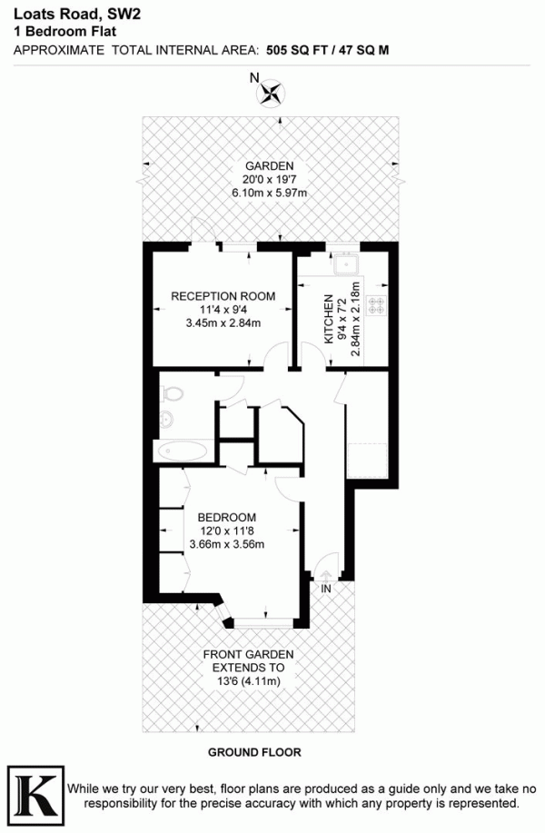Floor Plan for 1 Bedroom Flat for Sale in Loats Road, SW2, SW2, 5PR -  &pound375,000