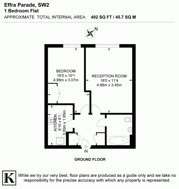 Floor Plan for 1 Bedroom Flat for Sale in Effra Parade, SW2, SW2, 1PG - Offers in Excess of &pound300,000