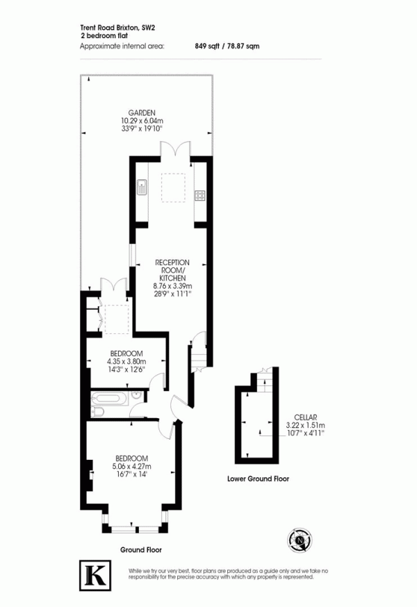 Floor Plan for 2 Bedroom Flat for Sale in Trent Road, SW2, SW2, 5BJ -  &pound600,000