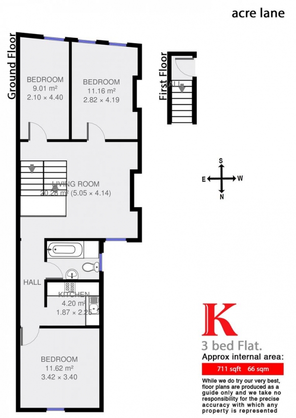 Floor Plan Image for 3 Bedroom Flat to Rent in Acre Lane, SW2