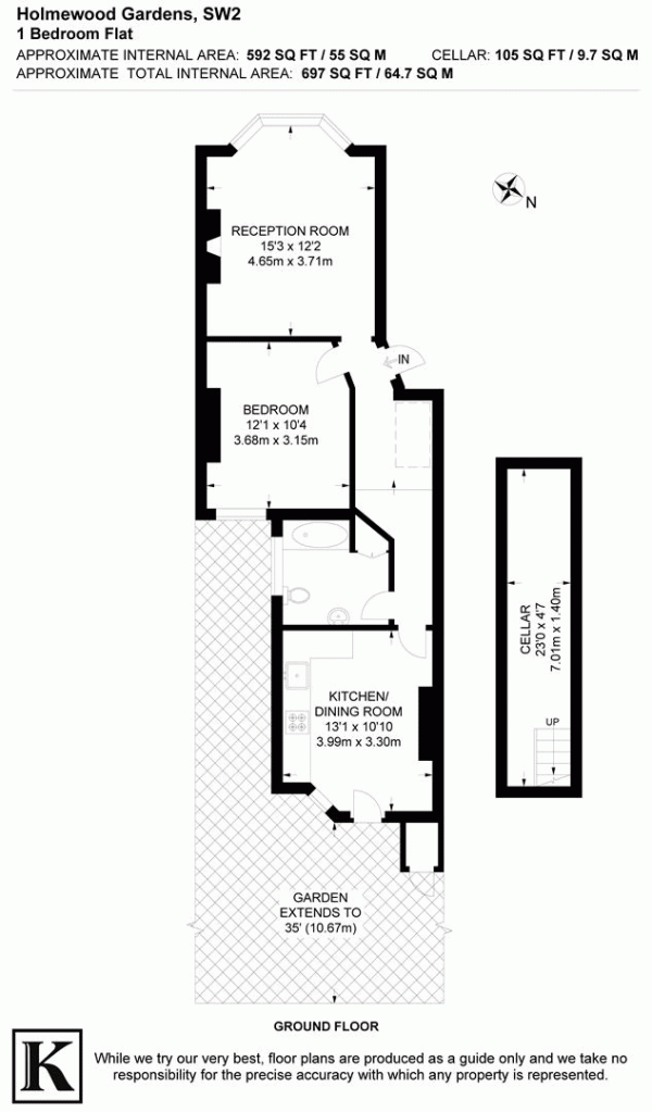 Floor Plan for 1 Bedroom Flat for Sale in Holmewood Gardens, SW2, SW2, 3NA -  &pound425,000