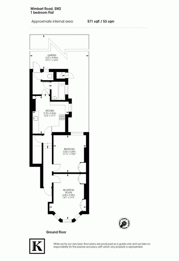 Floor Plan for 1 Bedroom Flat for Sale in Wimbart Road, SW2, SW2, 2AR -  &pound400,000