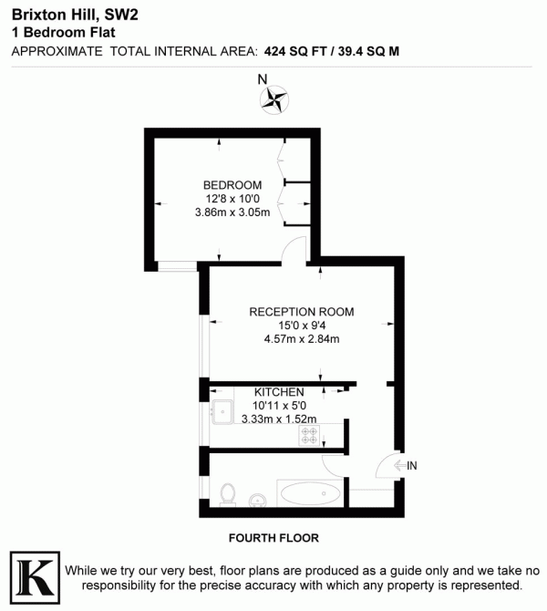 Floor Plan Image for 1 Bedroom Flat for Sale in Brixton Hill, SW2
