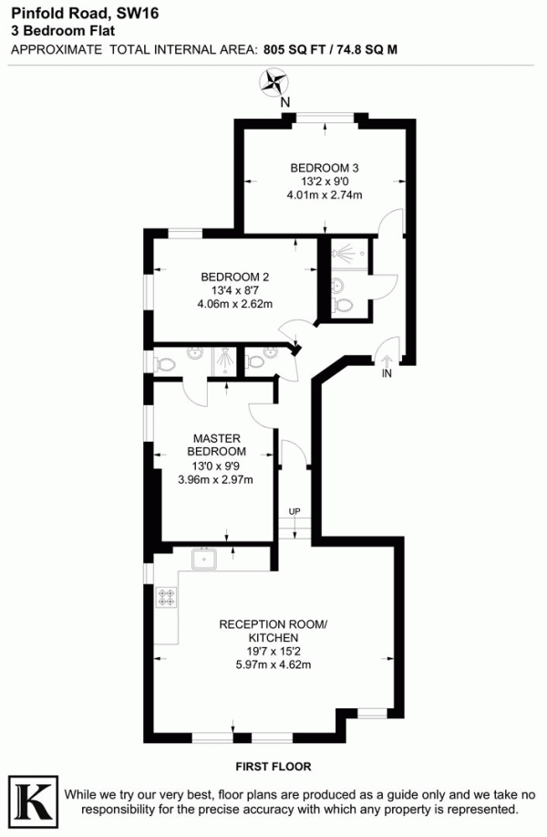Floor Plan Image for 3 Bedroom Flat for Sale in Pinfold Road, SW16