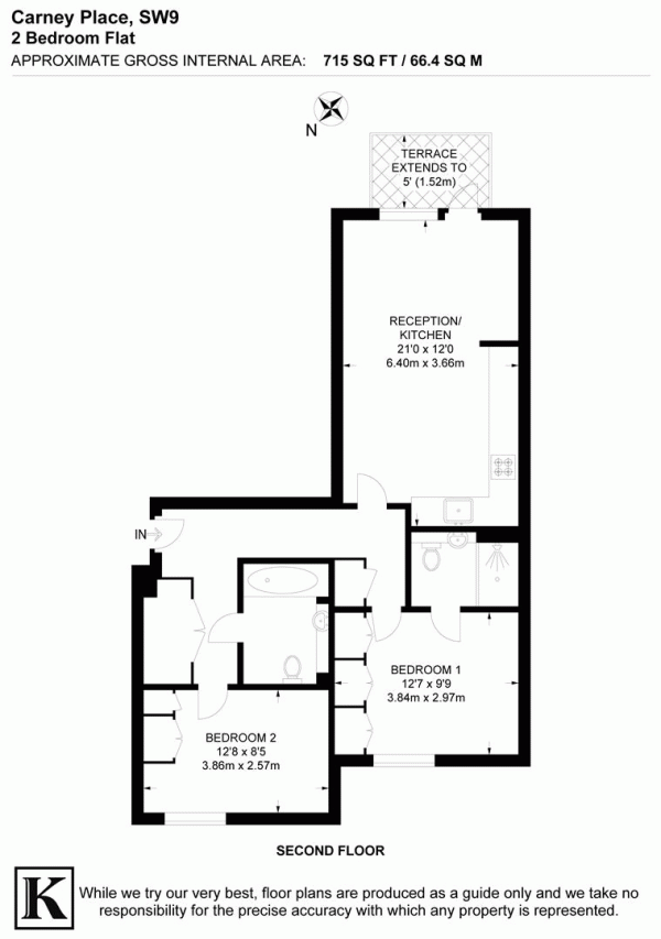 Floor Plan Image for 2 Bedroom Flat for Sale in Carney Place, SW9