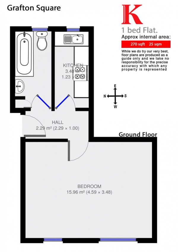 Floor Plan Image for Studio Flat to Rent in Grafton Square, SW4