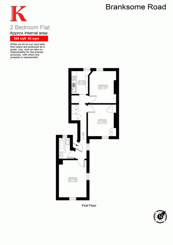 Floor Plan Image for 2 Bedroom Flat to Rent in Branksome Road, SW2