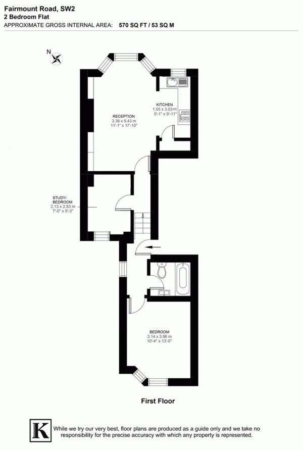 Floor Plan Image for 2 Bedroom Flat for Sale in Fairmount Road, SW2